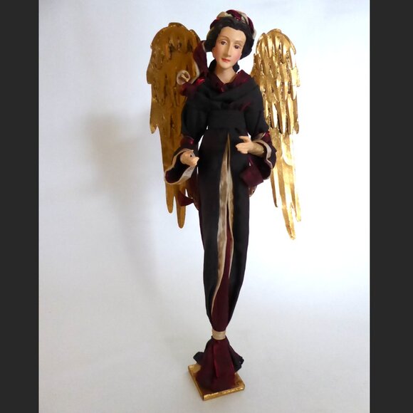 VINTAGE 19” CHRISTMAS ANGEL GOLD WINGS HOLIDAY FIGURE STATUE - Picture 1 of 16